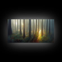 Load image into Gallery viewer, Canvas print of a forest floor at golden hour, watercolor painting print, cool living room or guest room wall art