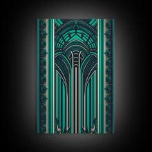 Load image into Gallery viewer, Art Deco Pattern Wall art, Framed Canvas Print, Art Deco, Green colors art, Patterns art, Office wall art, Wonderful art, Stained glass art
