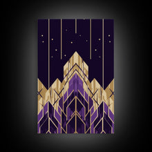 Load image into Gallery viewer, Art Deco Pattern Wall art, Framed Canvas Print, Art Deco, Gold & purple art, Canvas art, Abstract art, Office decor, Original painting