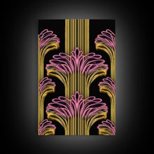 Load image into Gallery viewer, Art Deco Pattern Wall art - Framed Canvas Print - Art Deco - Black art - Bright colors - Pink & gold art - Office decor - Abstract nature