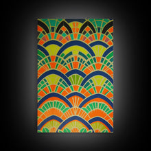 Load image into Gallery viewer, Art Deco Pattern Wall art, Framed Canvas Print, Art Deco, Wall art, Patterns art, Green colors art, Living room art, Colorful painting