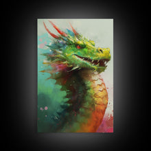 Load image into Gallery viewer, Framed Dragon Print, Watercolor Painting Of A Beautiful Dragon, Canvas Print, Canvas Art, Fantasy Decor