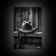 Load image into Gallery viewer, Cowboy Hat Print, Western Wall Art, Black And White, Minimalist Art, Wall Decor, Canvas Art, Wall Art, Framed Canvas Wall Decor
