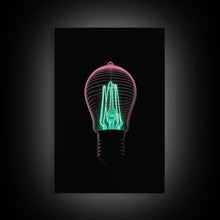 Carregar imagem no visualizador da galeria, 3D Light Bulb Wall Art, Neon Lights Art, Teal, Pink, Minimalist Print, Wall Decor, Canvas Print, Wall Art, Framed Canvas