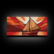 Carregar imagem no visualizador da galeria, Abstract Seascape Wall Art, Stained Glass Wall Decor, Sailboat Wall Art, Panoramic Wall Decor, Canvas Print, Wall Art, Framed Canvas Art