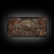 Load image into Gallery viewer, Clock Wall Decor, Steampunk Wall Art, Brown Grunge Wall Art, Panoramic Wall Decor, Canvas Print, Wall Art, Framed Canvas Art