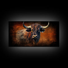 Carregar imagem no visualizador da galeria, Bull Wall Decor, Animal Wall Art, Western Wall Art, Nature Wall Decor, Panoramic Wall Decor, Canvas Print, Wall Art, Framed Canvas Art