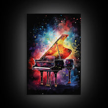 Load image into Gallery viewer, Galaxy Themed Grand Piano Wall Art, Musical Instrument Print, Studio Art, Framed Canvas Print, Piano Art, Baby Grand Piano