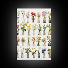 Load image into Gallery viewer, Cute Kawaii Floral Print, Flowers In Vases, Framed Wall Art, Canvas Print, Botanical Wall Decor, Dried Flower Large Art, Abstract Flower Art