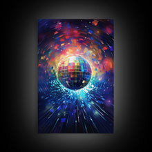 Load image into Gallery viewer, Galaxy Disco Ball, Framed Canvas Print, Music Studio Decor, Graduation Gift