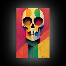 Cargar imagen en el visor de la galería, Cool Skull art, canvas print, sugar skull wall decor, skeleton face painting, abstract art deco style Halloween art