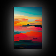 Load image into Gallery viewer, Art deco style clouds and sunset, midcentury modern art, canvas print, unique colorful wall art