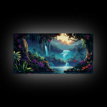 Carregar imagem no visualizador da galeria, Fantasy Forest Wall Art, Waterfalls, Forest Wall Art, Trees Wall Print, Panoramic Art, Wall Art, Canvas Art, Landscape Art, Gaming Wall Art