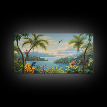 Load image into Gallery viewer, Animal Wall Art, Bird Art Print, Wall Hanging, Parrot Painting, Tropical Wall Art, Panoramic Art, Wall Art, Canvas Art, Landscape Art