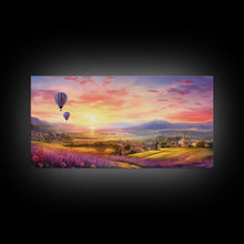 Load image into Gallery viewer, Beautiful Fields of Lavender, Framed Canvas Print, Wall Art, Boho Wall Decor, Sunset Painting, French Countryside, Farmhouse Art