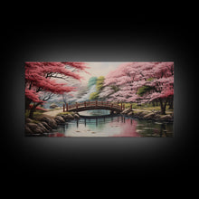 Cargar imagen en el visor de la galería, Cherry Blossoms, Japanese Wall Art, River Wall Art, Panoramic Art, Wall Art, Canvas Art, Landscape Art, Living Room Art, Tiny House Décor