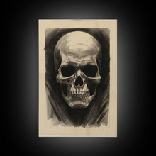 Cargar imagen en el visor de la galería, Charcoal Drawing, Human Skull, Gothic Art Print, Spooky Decor, Canvas Print, Wall Art, Vertical Art, Gaming Wall Decor, Office Wall Decor
