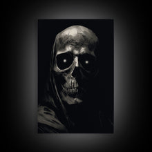 Carregar imagem no visualizador da galeria, Glowing Eyes Grim Reaper, Spooky Halloween Canvas Art, Framed Canvas Print, Halloween Wall Decor, Skull Portrait