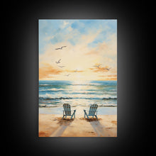 Carregar imagem no visualizador da galeria, Calming Wall Art, Beach Print, Sunset Art, Relaxing Wall Art, Canvas Print, Wall Art, Vertical Print, Beach Chair, Coastal Wall Decor