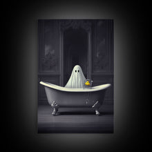 Load image into Gallery viewer, Ghost Bathroom Canvas, Dark Romantic Ghost Standing in Bathroom Creepy, Ghost in the Bath tub Wall Art Halloween Canvas, Funny Halloween