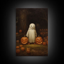 Load image into Gallery viewer, Cute Lil Boo, Ghost Art, Framed Canvas Print, Halloween Canvas Art, Horror Prints, Gothic Victorian Halloween Decor, Cute Ghost