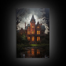 Load image into Gallery viewer, The Haunted House, Framed Canvas Art, Painting Of Haunted Victorian Mansion, Dark Academia, Halloween Decorations, Halloween Art