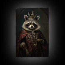 Load image into Gallery viewer, The Raccoon King, Framed Canvas Print Or Canvas, Victorian Animal Print Oil Painting, Funny Halloween Decor