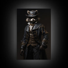 Carregar imagem no visualizador da galeria, Funny Raccoon Art, Framed Canvas Print Or Poster, Funny Halloween Art, Victorian Raccoon Oil Painting Portrait