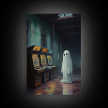 Carregar imagem no visualizador da galeria, Ghost in an Abandoned Arcade, Nostalgia Canvas, Art Canvas Print, Dark Academia, Gothic Retro, Game Room Art, Halloween Decoration