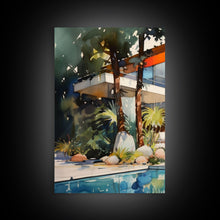 Load image into Gallery viewer, Architecture Print, Mid-century House Art,  Canvas Print, Wall Art, 3 Piece Wall Art, Real Estate Gift, Family Room Art, Entryway Prints