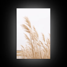 Load image into Gallery viewer, Beautiful Set of 3 Pampas Grass Beach Ocean Shore Photography Prints Minimalist Modern Art Neutral Coastal Room Decor Framed Canvas Wall Art