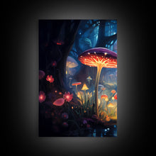 Load image into Gallery viewer, Magical dark forest art print on canvas, fantasy forest, oil style painting, large landscape wall art for home, ready to hang, 3 Piece Art