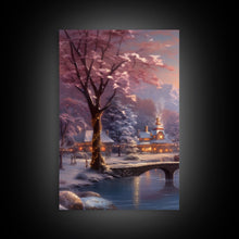 Carregar imagem no visualizador da galeria, 3 Piece Winter Scene, Framed Canvas Prints, Triptych Christmas Painting, Christmas Decor, Winter Art, Christmas Wall art, Xmas Art