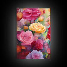 Load image into Gallery viewer, Beautiful Rose Art, Framed Canvas Print, Floral Art, Botanical Decor, Blue and Yellow Roses, 3 Piece Art Set