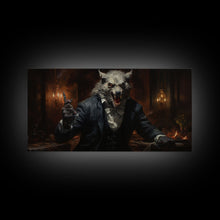 Load image into Gallery viewer, The Victorian Gentleman Werewolf, Halloween Art Print, Framed Canvas Art, Halloween Poster Print, Victorian Dark Academia Oil Painting