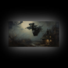 Cargar imagen en el visor de la galería, Cool Witch Art, The Flying Witch, Framed Canvas Print, Halloween Wall Art, Horror Prints, Halloween Decoration, Witch Print, Witchy Art
