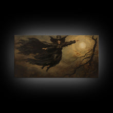 Cargar imagen en el visor de la galería, Cool Witch Art, The Flying Witch, Framed Canvas Print, Halloween Wall Art, Horror Prints, Halloween Decoration, Witch Print, Halloween Witch