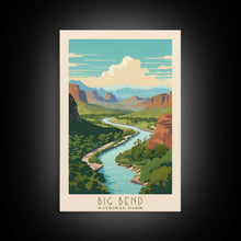 Load image into Gallery viewer, Big Bend National Park, Framed Wall Art Canvas Print, Travel Poster, Texas Travel Art, Roadtrip Decor, Cool Art, Retro State Park Art