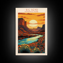 Load image into Gallery viewer, Big Bend National Park, Framed Wall Art Canvas Print, Travel Poster, Texas Travel Art, Roadtrip Decor, Cool Art, Retro State Park Art