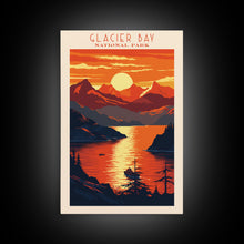 Load image into Gallery viewer, Glacier Bay National Park Travel Poster Art, Canvas Print Wall Art, Alaska Travel Art, Midcentury Modern Travel Decor, MCM Wall Art