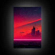 Load image into Gallery viewer, Cyber punk City At Sunset, Outrun, 3 Piece Wall Art, Ready To Hang Canvas Print, Cool Unique Mancave wall Art Decor