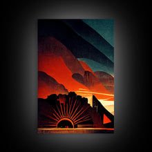 Load image into Gallery viewer, Art Deco Brutalist Architecture, Dystopian, 3 Piece Wall Art, Ready To Hang Canvas Print, Beautiful Living Room Wall Art Decor