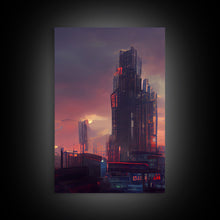 Load image into Gallery viewer, Cyberpunk City, Night City Watercolor, Videogame Concept Art, Watercolor Of a Cyberpunk City 3 Piece Wall Art, Ready To Hang Canvas Print