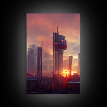 Load image into Gallery viewer, Cyberpunk City, Night City Watercolor, Videogame Concept Art, Watercolor Of a Cyberpunk City 3 Piece Wall Art, Ready To Hang Canvas Print