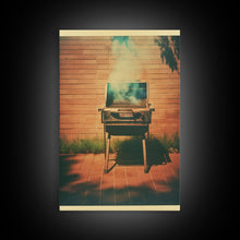 Load image into Gallery viewer, Barbecue Grill, Farmhouse Wall Art, Outdoors Art, Grill Gifts, Canvas Print, Wall Hanging, Portrait Art, Man Cave Art, Office Wall Decor
