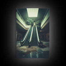 Load image into Gallery viewer, Escalator, Abandoned Building, Moody Wall Art, Horror Art Print, Canvas Print, Wall Hanging, Portrait Art, Nerdy Home Decor, Bedroom Prints