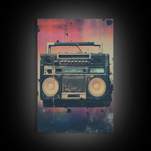 Load image into Gallery viewer, Boombox, Music Wall Art, Retro Wall Art, Canvas Print, Wall Hanging, Portrait Art, Apartment Wall Decor, Gaming Wall Decor, Above Bed Art