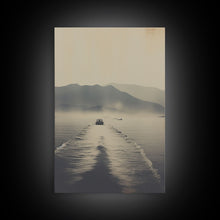 Load image into Gallery viewer, Boat Art, Black And White, Minimalist Wall Art, Mountain Wall Art, Canvas Print, Wall Hanging, Portrait Art, Nature Print, Nautical Print