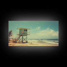 Load image into Gallery viewer, Beach Lifeguard Hut, Framed Canvas Print, Liminal Art, Framed Wall Decor, Beach Lifeguard Photography, Surf Art, Surf Print, Nautical Decor