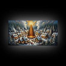 Carregar imagem no visualizador da galeria, Abstract Christmas Village Centerpiece Wall Art | Framed Canvas Print | Christmas Oil Painting Winter Wonderland | Retro Farmhouse Christmas